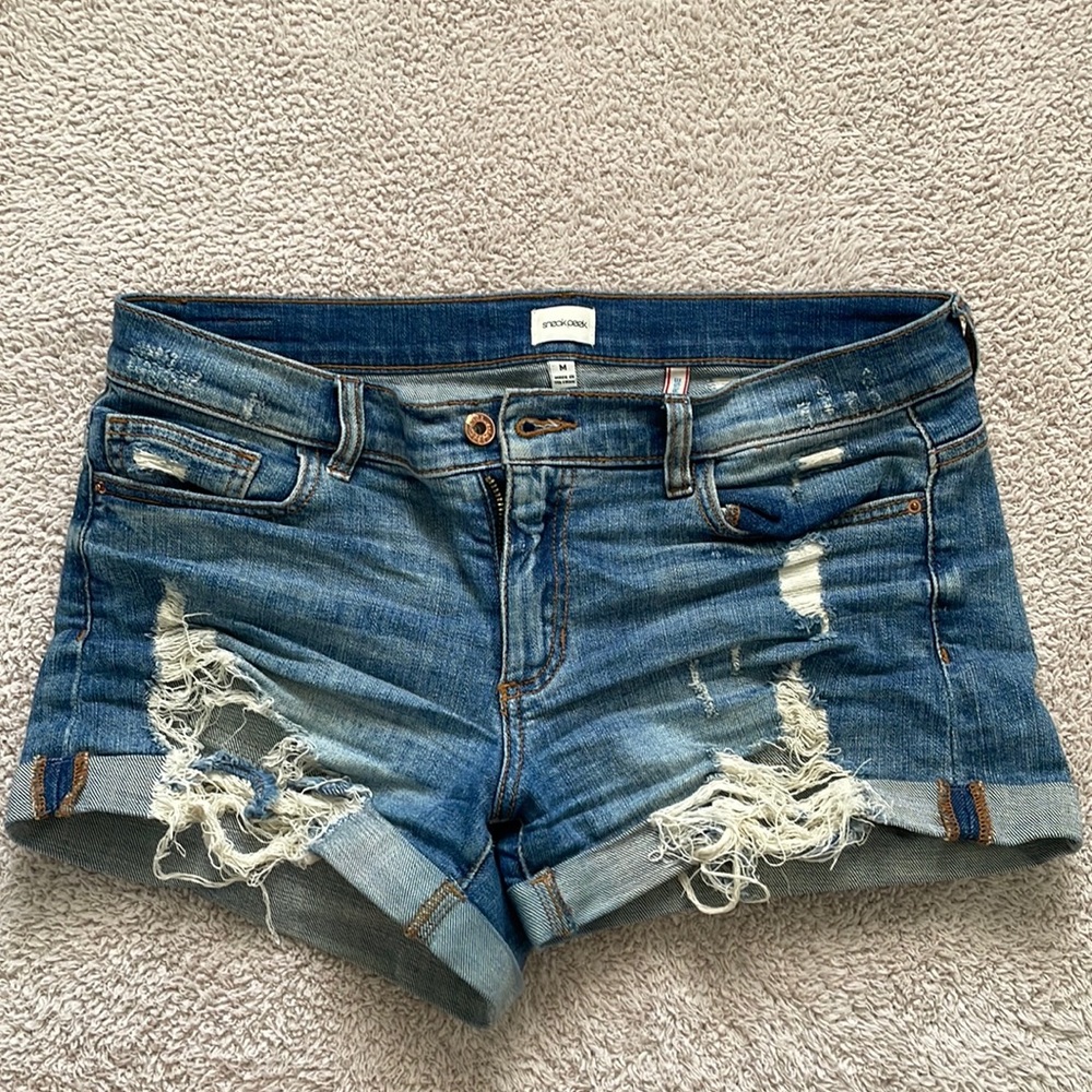 Sneak peek mid rise denim shorts